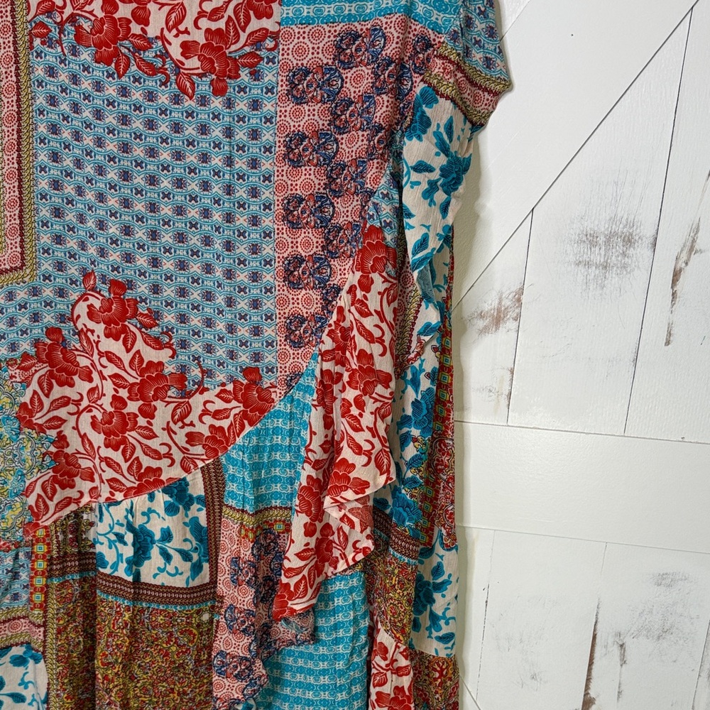 Kori Boho Patchwork Multi Color Ruffle Maxi Skirt - Picture 4 of 9